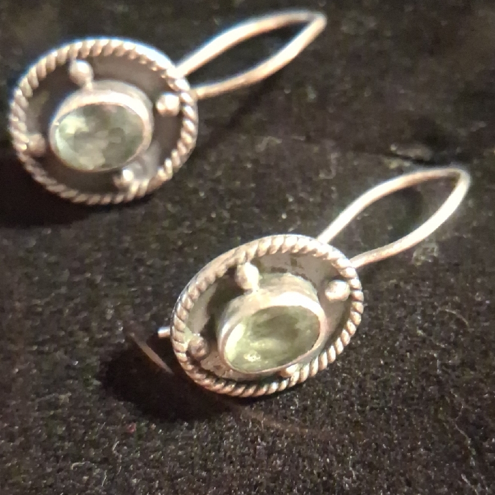 Aqua Green Oval Sterling Silver 925 Drop Earrings.
